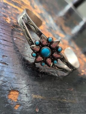 VINTAGE Bell Trading Fred Harvey Era Nickel Silver Faux Turquoise Cuff Bracelet